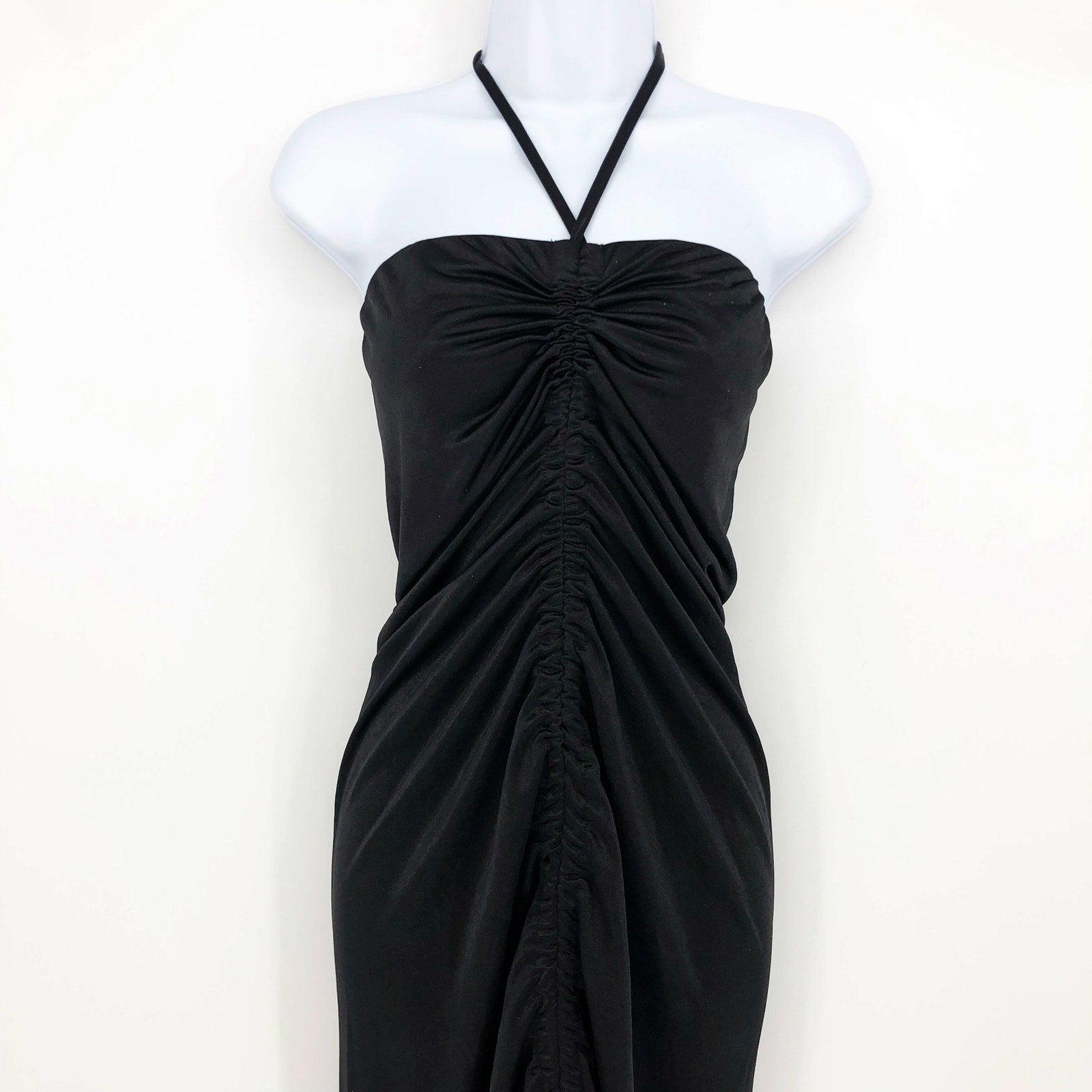 TOPSHOP Women's Bandeau Ruched Halter Midi Dress Black Size 4 Front Vent Slit