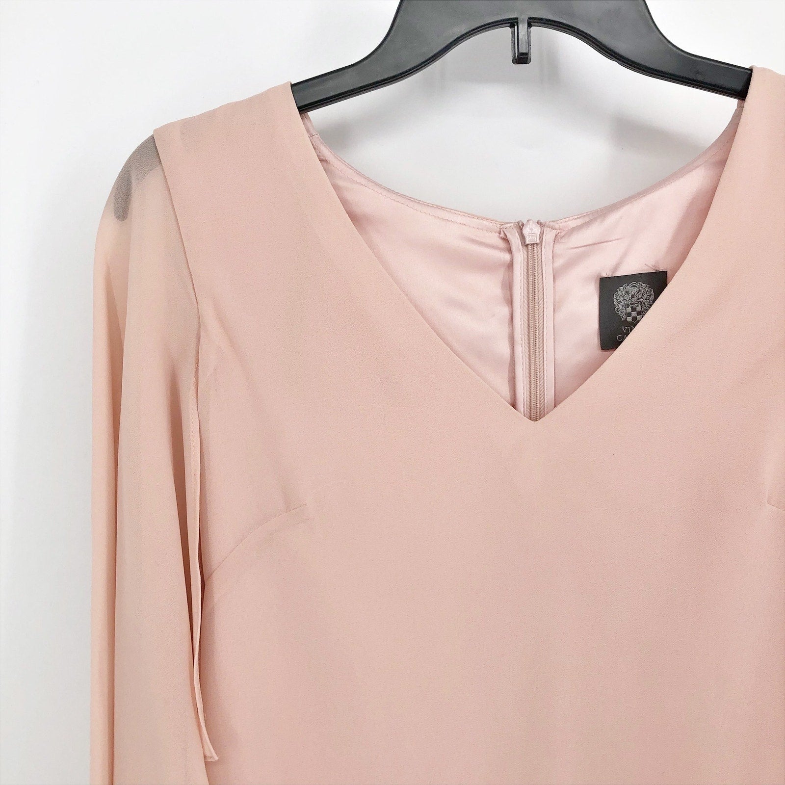 VINCE CAMUTO Women Capelet Shift Dress Size 2 Pink Blush Chiffon LS NWOT