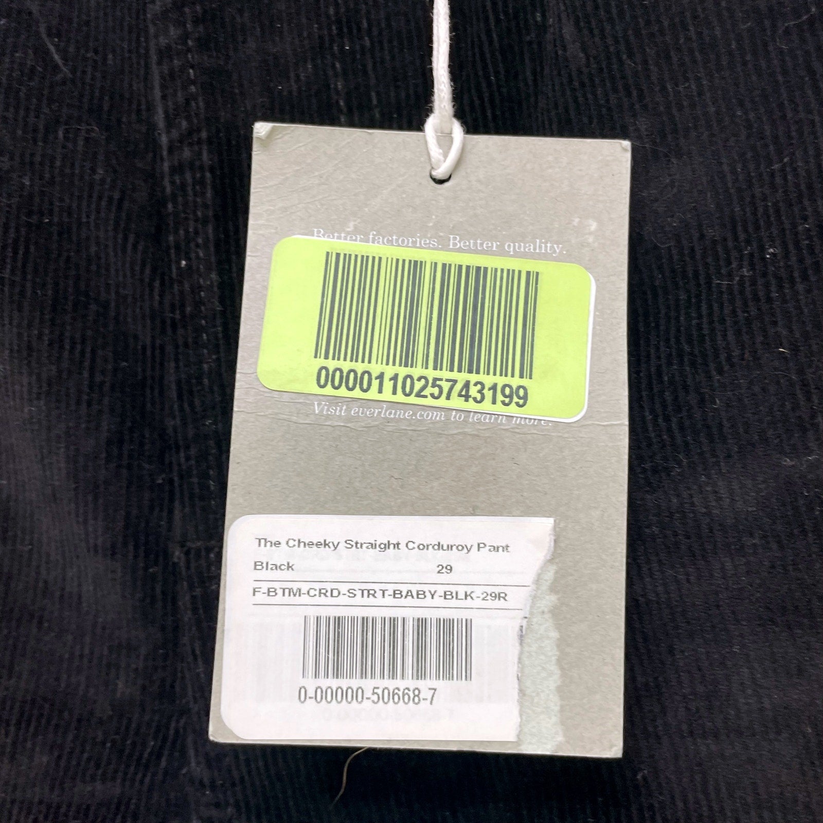 Everlane Womens Baby Cord Cheeky Pants 29 US 8 Black Corduroy Straight Leg