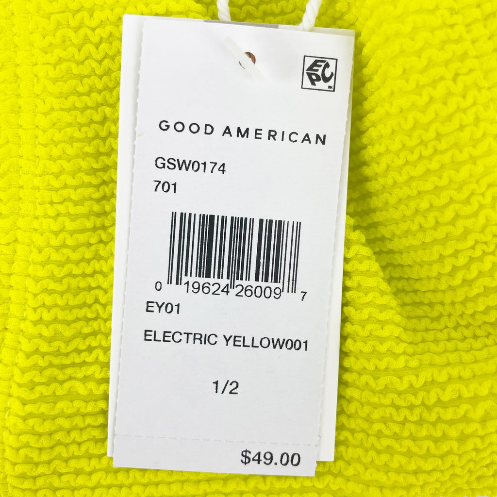 Good American Always Fits Bandeau Bikini Top 1/2 S-M Electric Yellow Swim NWT