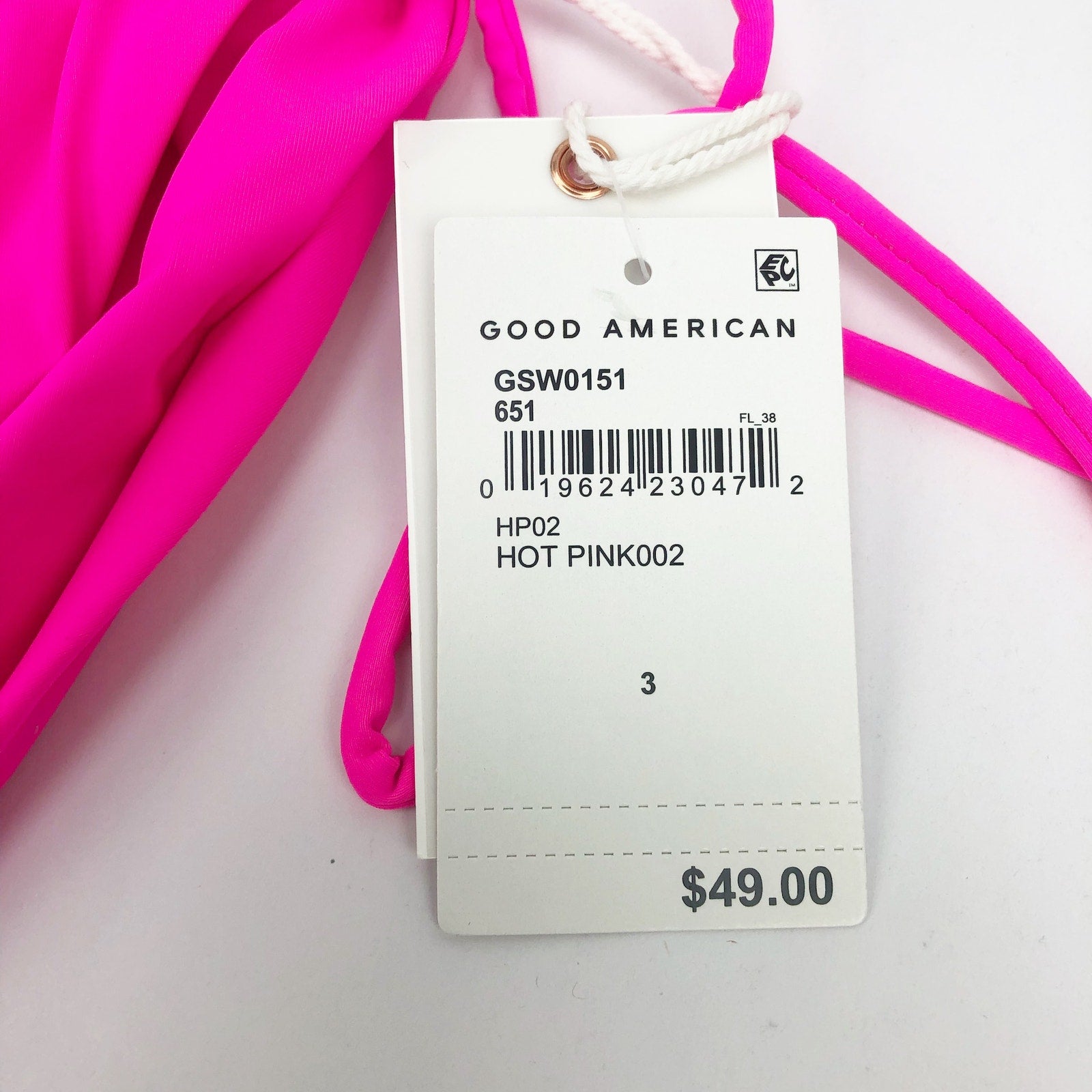 Good American Tiny Ties Bikini Bottoms Sz 3 Large Swimwear Matte Hot Pink NWT