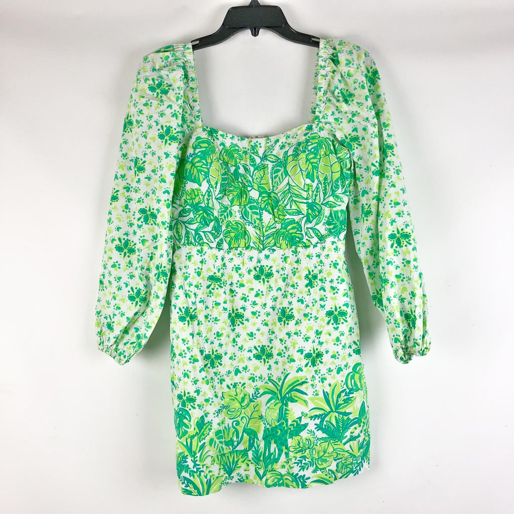 Lilly Pulitzer Womens Esteli Hybrid Dress Romper 4 Green White Puff Sleeve NWOT