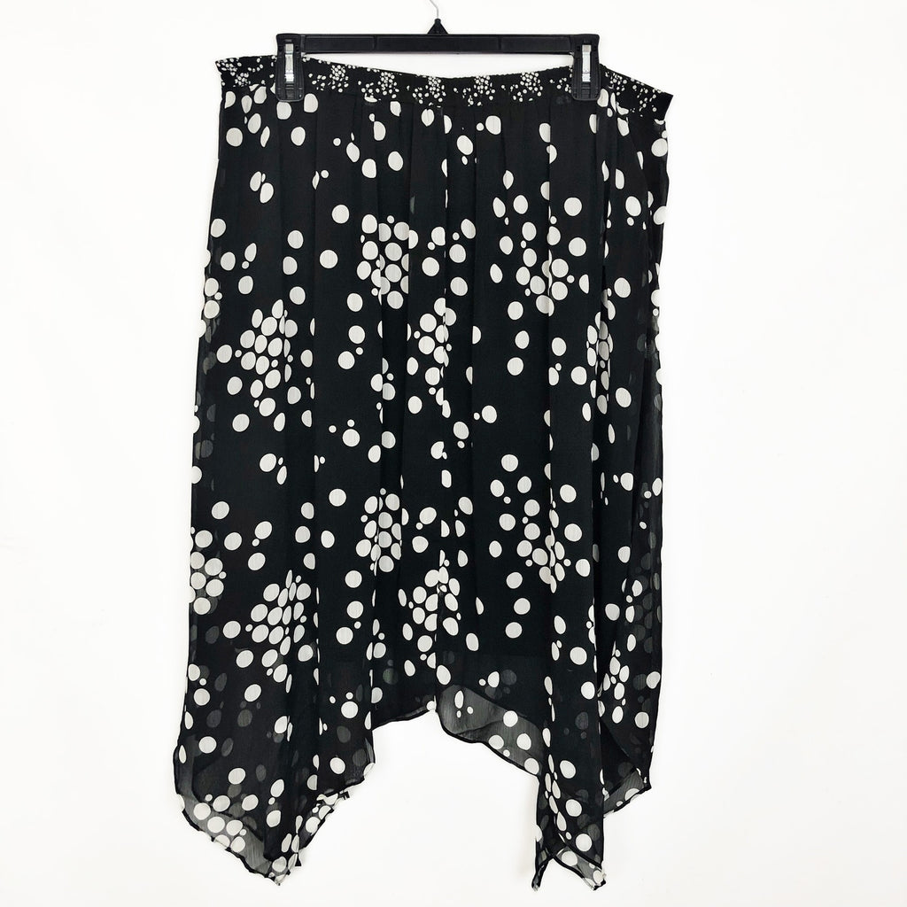 Estelle Womens Adele Spot Midi Skirt 2X Black White Handkerchief Hem NWT