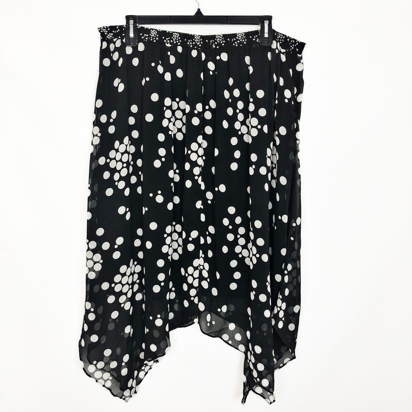Estelle Womens Adele Spot Midi Skirt 2X Black White Handkerchief Hem NWT