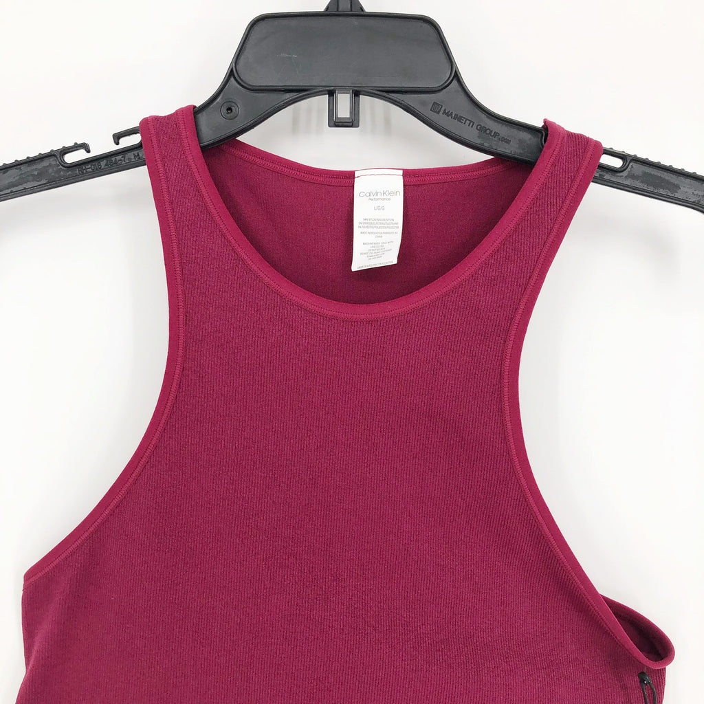 CALVIN KLEIN Women's Performance Ribbed Crop Top Large Red Maroon Racerback NWT