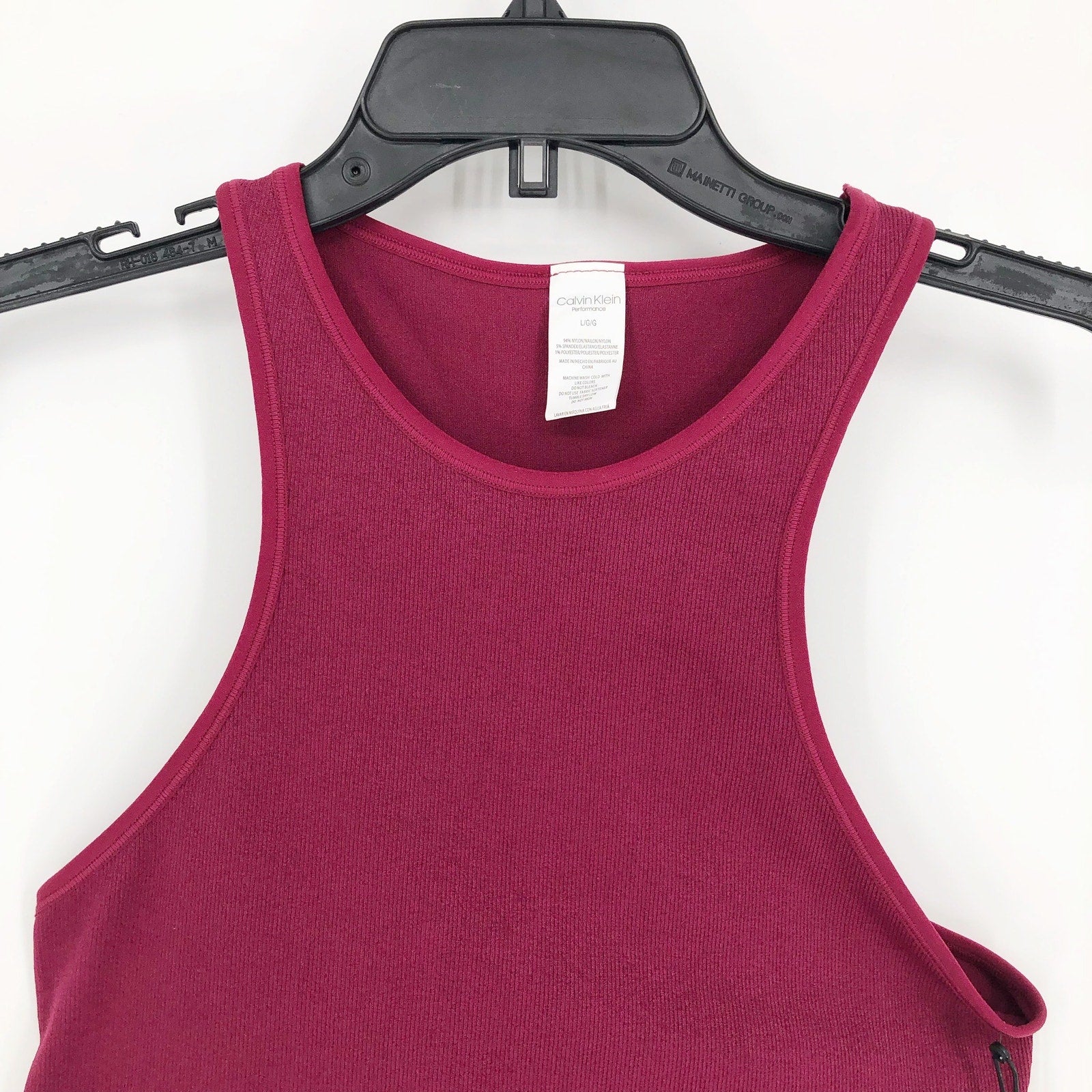 CALVIN KLEIN Women's Performance Ribbed Crop Top Large Red Maroon Racerback NWT