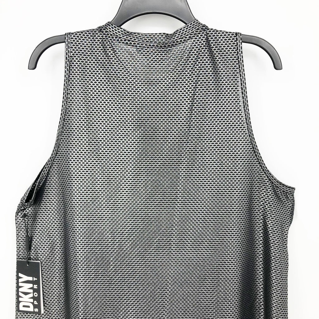 DKNY Sport Womens Honeycomb Mesh Sleeveless Top Large Silver Black NWT