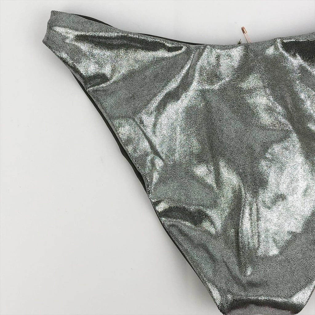 Good American Metallic Better Reversible Swim Bottom 3 Large Silver Green NWT