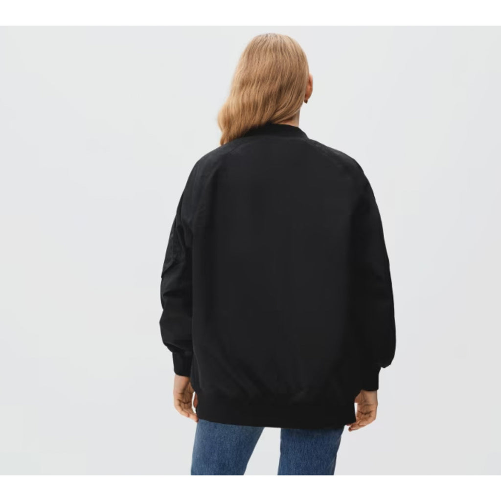 Everlane Womens Cotton Bomber Jacket XXS Black Oversized Zip Front NWT