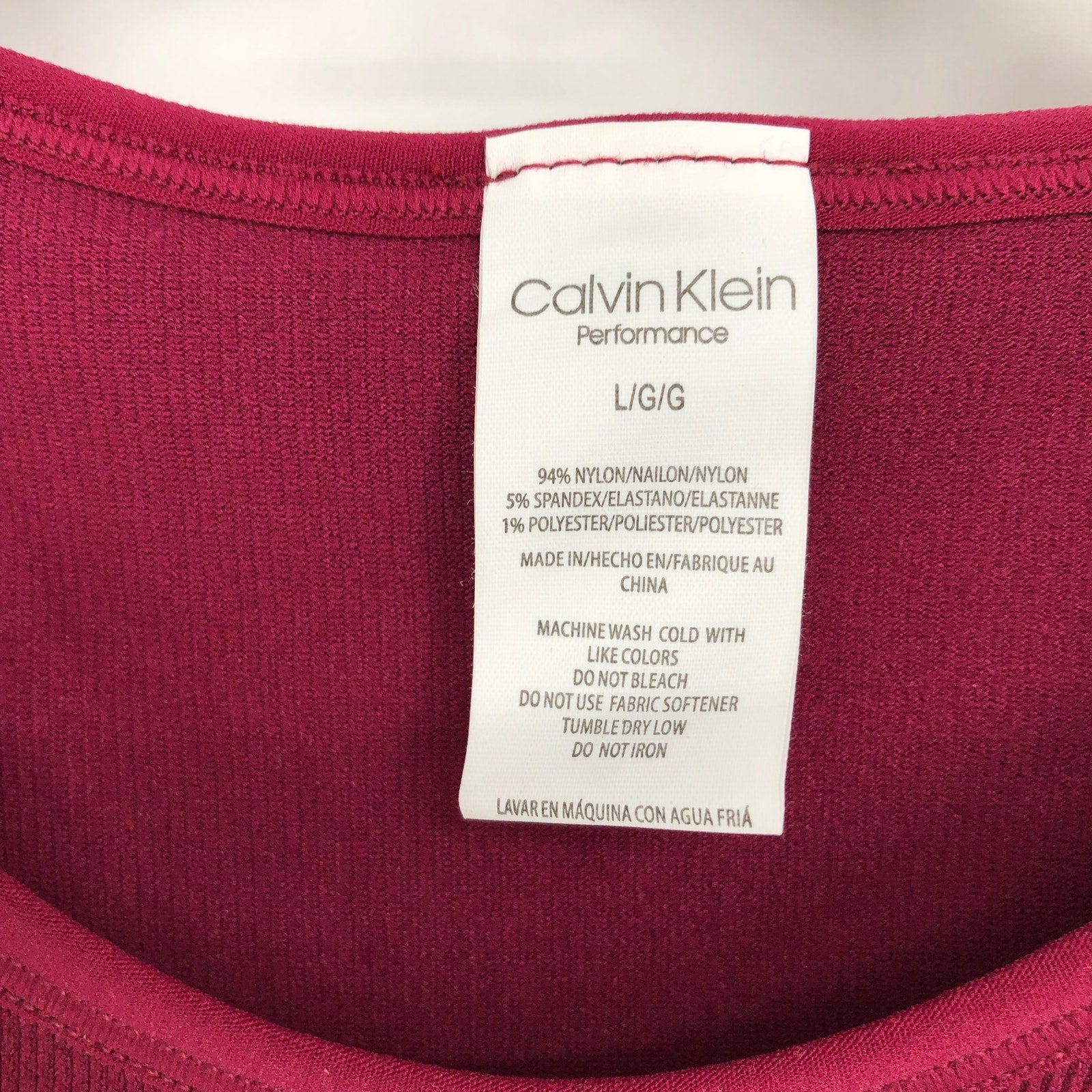 CALVIN KLEIN Women's Performance Ribbed Crop Top Large Red Maroon Racerback NWT