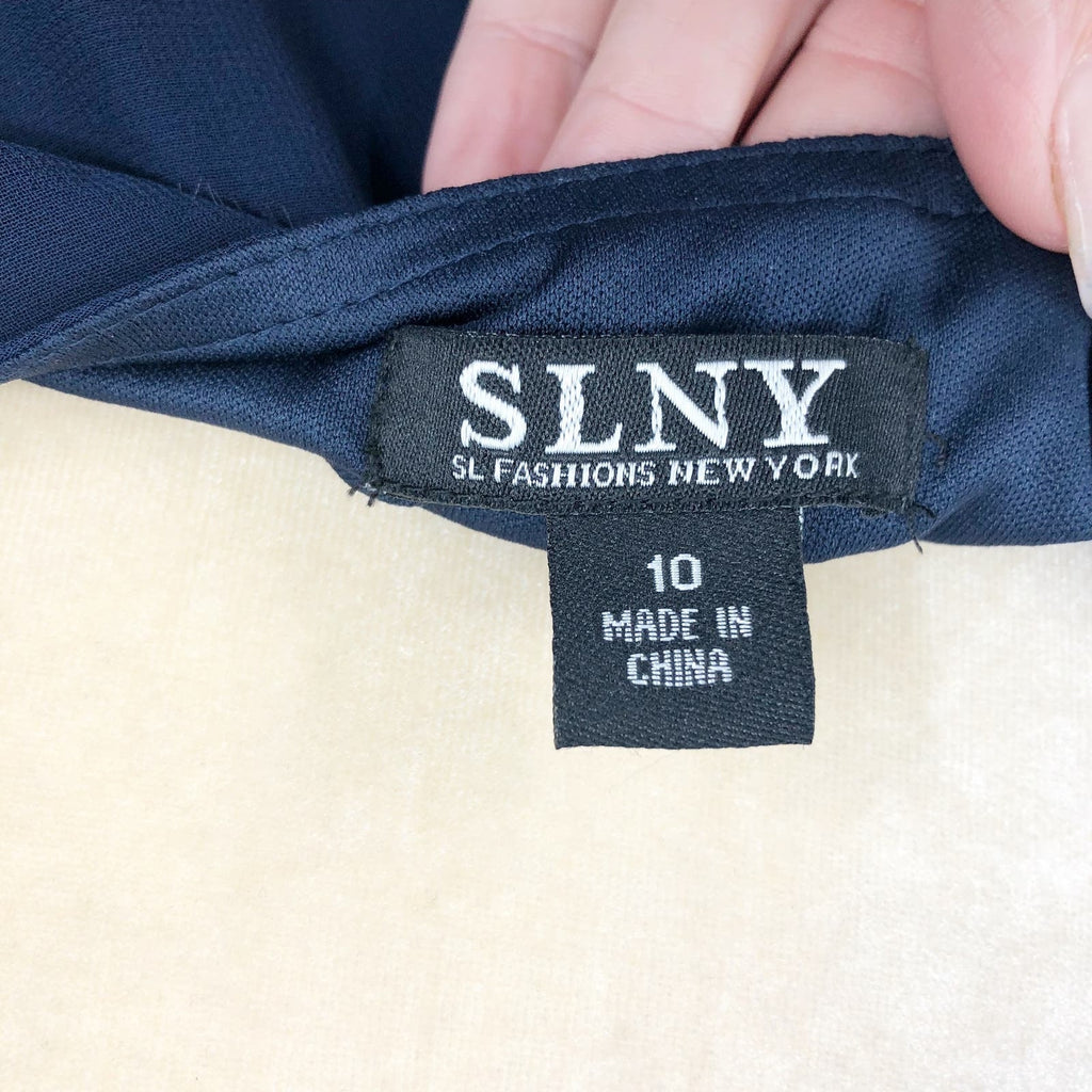 SL Fashions 116184 Midi Dress 10 Navy Blue Embellished Cocktail Sleeveless NWOT