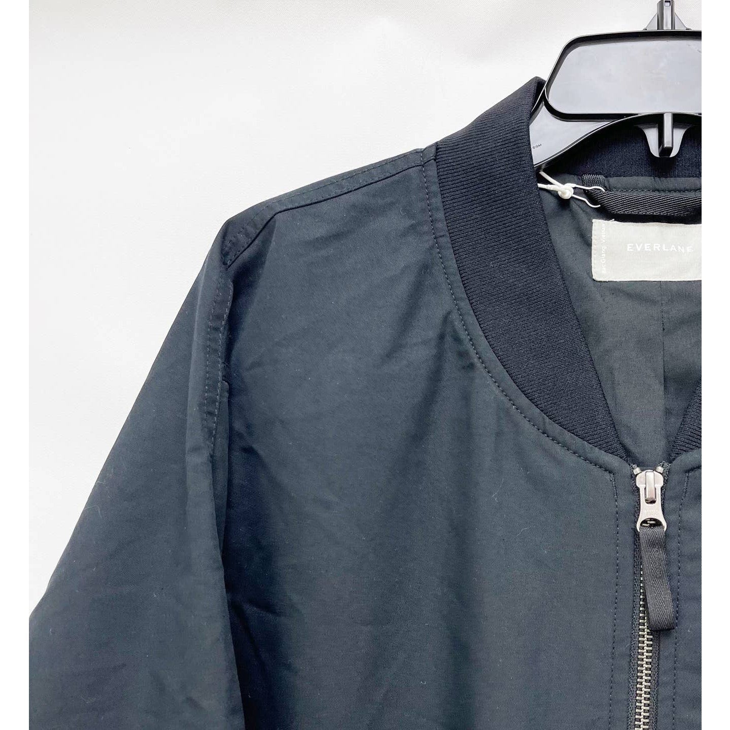Everlane Womens Cotton Bomber Jacket XXS Black Oversized Zip Front NWT