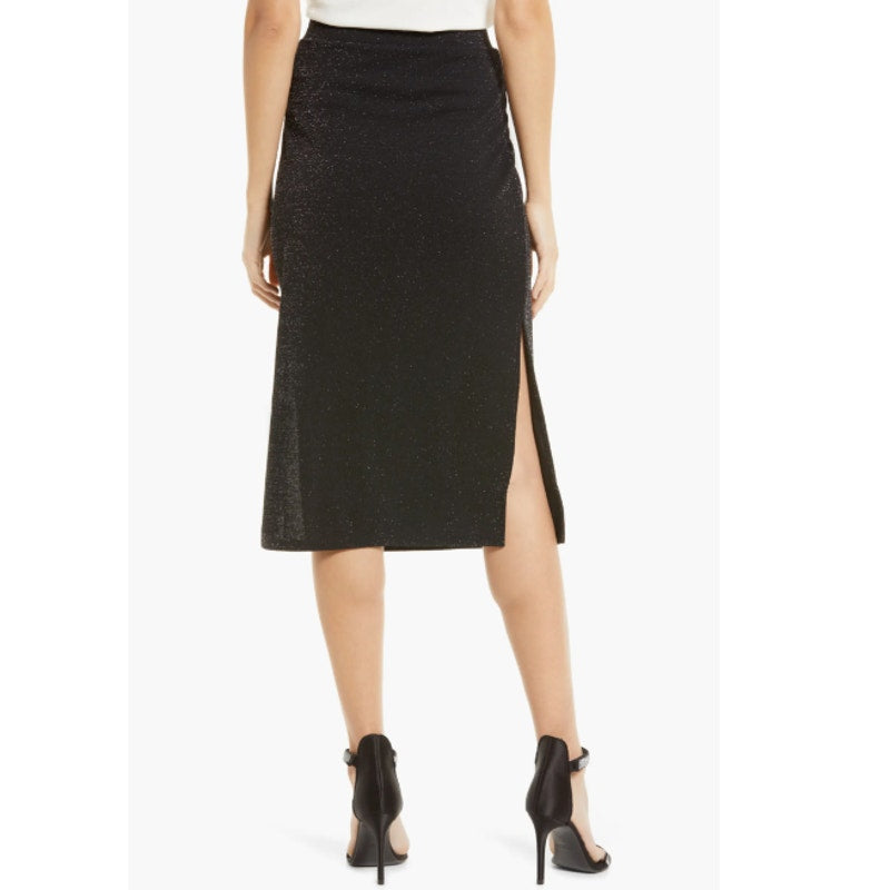 1.State Women's Sparkle Midi Skirt Small Rich Black Small Pull-On Side Slit NWOT