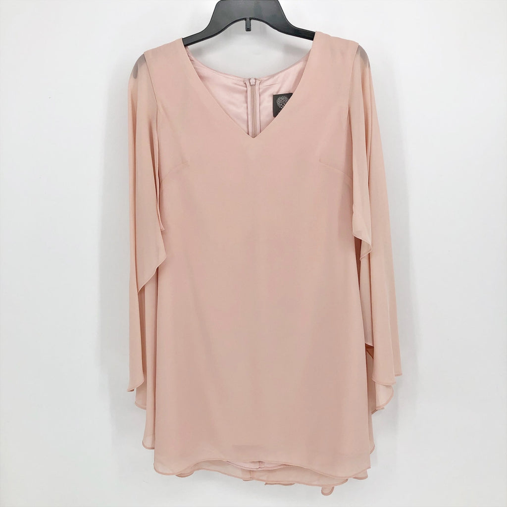 VINCE CAMUTO Women Capelet Shift Dress Size 2 Pink Blush Chiffon LS NWOT