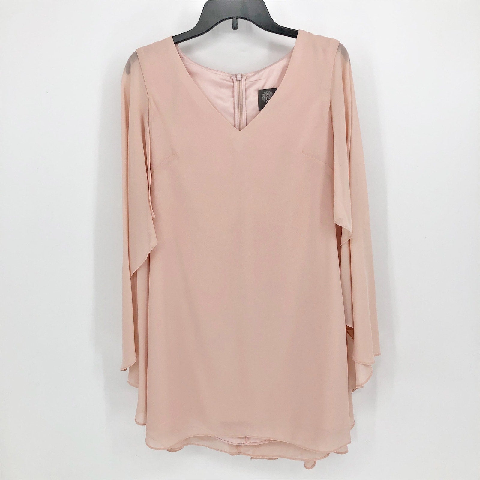 VINCE CAMUTO Women Capelet Shift Dress Size 2 Pink Blush Chiffon LS NWOT