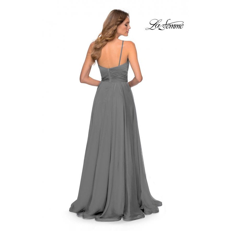 La Femme Womens Chiffon A Line Prom Dress 2 Silver Pleated Formal NWT FLAWS