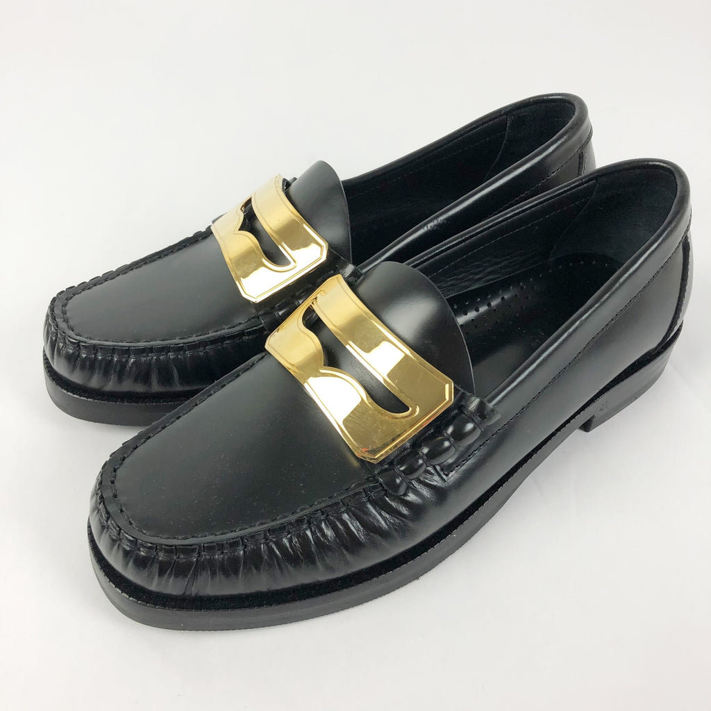 Buscemi Womens Town Loafers EU 35 US 5 Black Leather Gold Made in Italy NWOB