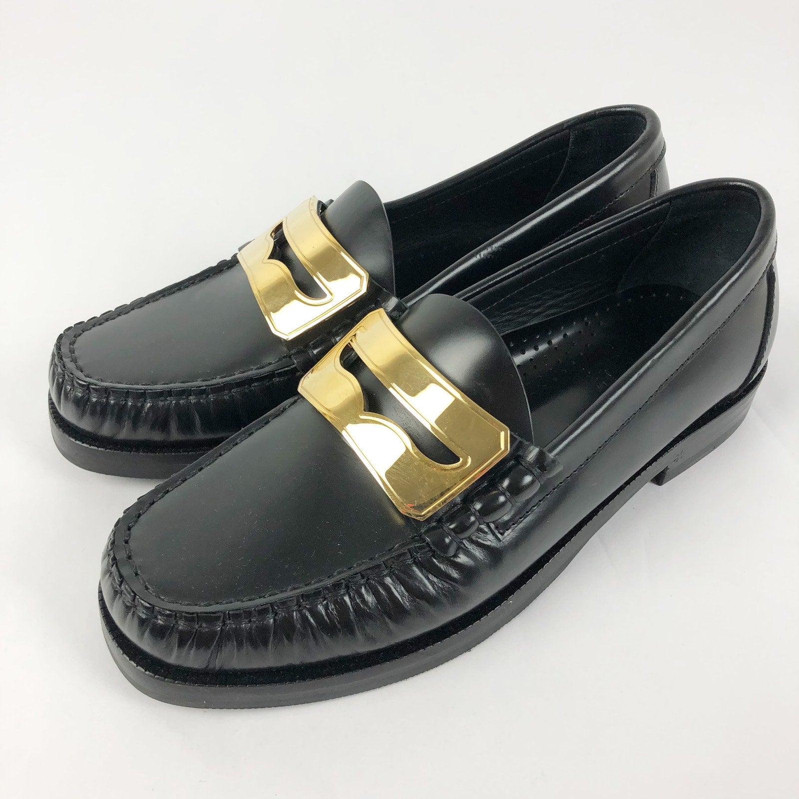 Buscemi Womens Town Loafers EU 35 US 5 Black Leather Gold Made in Italy NWOB