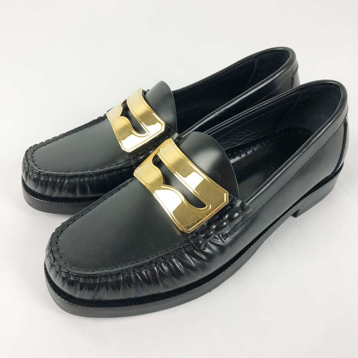 Buscemi Womens Town Loafers EU 35 US 5 Black Leather Gold Made in Italy NWOB