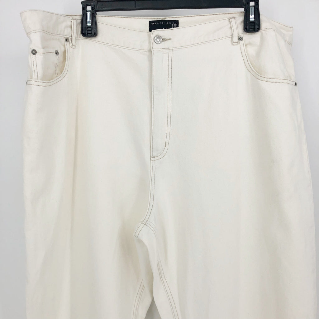 ASOS Womens Straight Keg Jeans US 20 Cream High Rise Denim Non Stretch Cotton