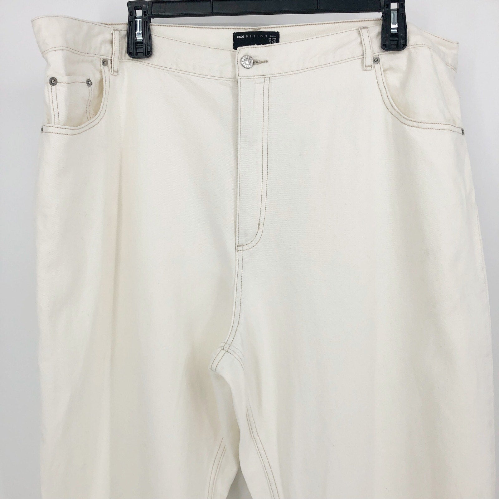 ASOS Womens Straight Keg Jeans US 20 Cream High Rise Denim Non Stretch Cotton