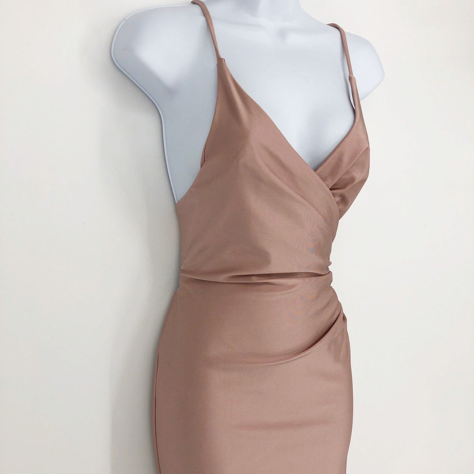 LA FEMME 29848 Jersey Long Gown 0 Pink Mauve Faux Wrap V Neck Prom Dress NWT