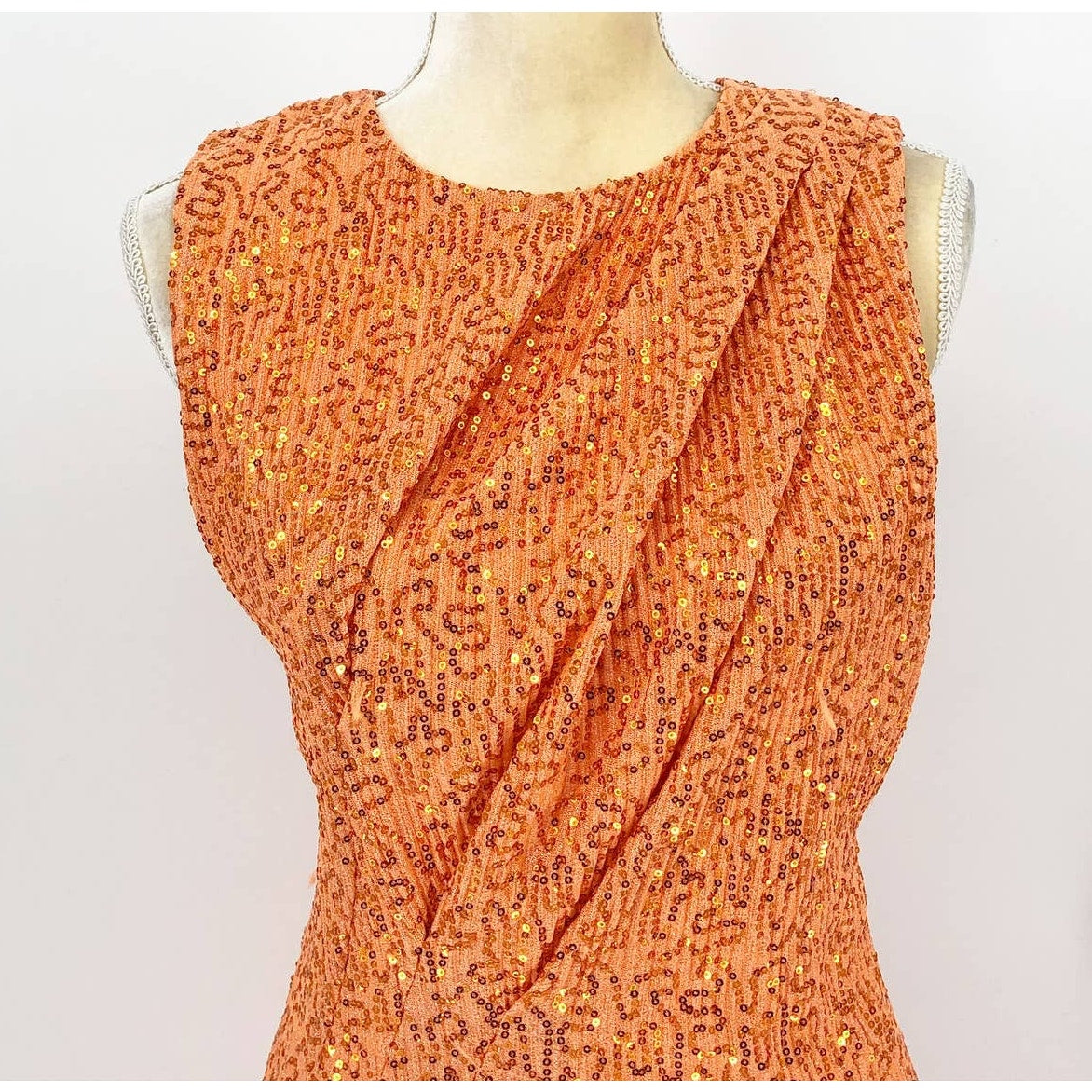Stine Goya Womens Louiza Sequin Mini Dress Small Orange Drape Sleeveless NWOT