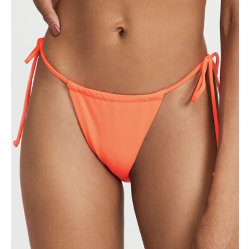 Good American Tiny Ties Bikini Bottoms 2 Medium Swimwear Matte Hot Coral NWT