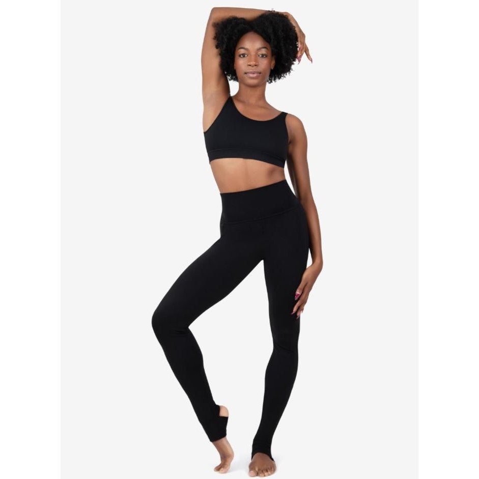 Capezio Womens Stirrup Leggings Small US 4-6 Black High Rise Pull On Stretch NWT
