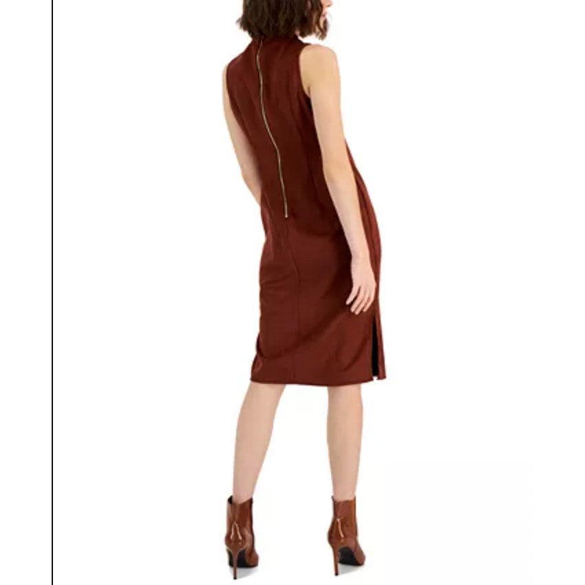 INC International Concepts Midi Dress SIZE 2 Brown Faux Suede Sleeveless NWT