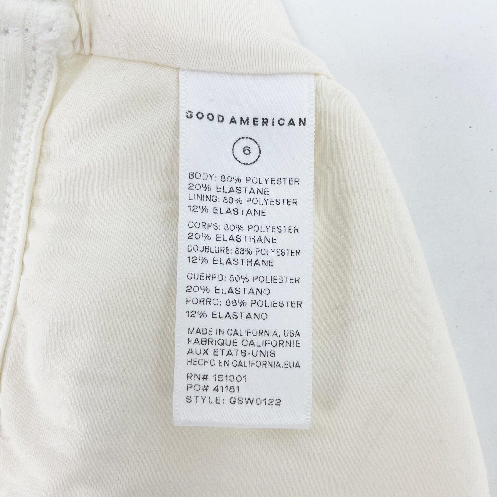 Good American Rib Scoop Neck Bikini Top Sz 6 3XL Ivory White Swim Wide Strap NWT