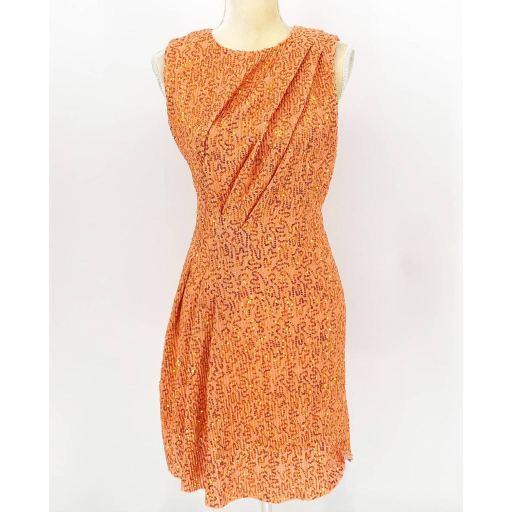 Stine Goya Womens Louiza Sequin Mini Dress Small Orange Drape Sleeveless NWOT