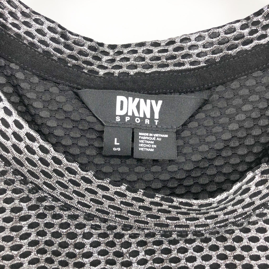 DKNY Sport Womens Honeycomb Mesh Sleeveless Top Large Silver Black NWT