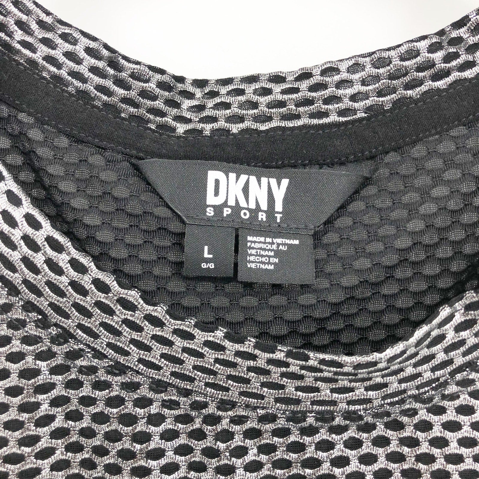 DKNY Sport Womens Honeycomb Mesh Sleeveless Top Large Silver Black NWT