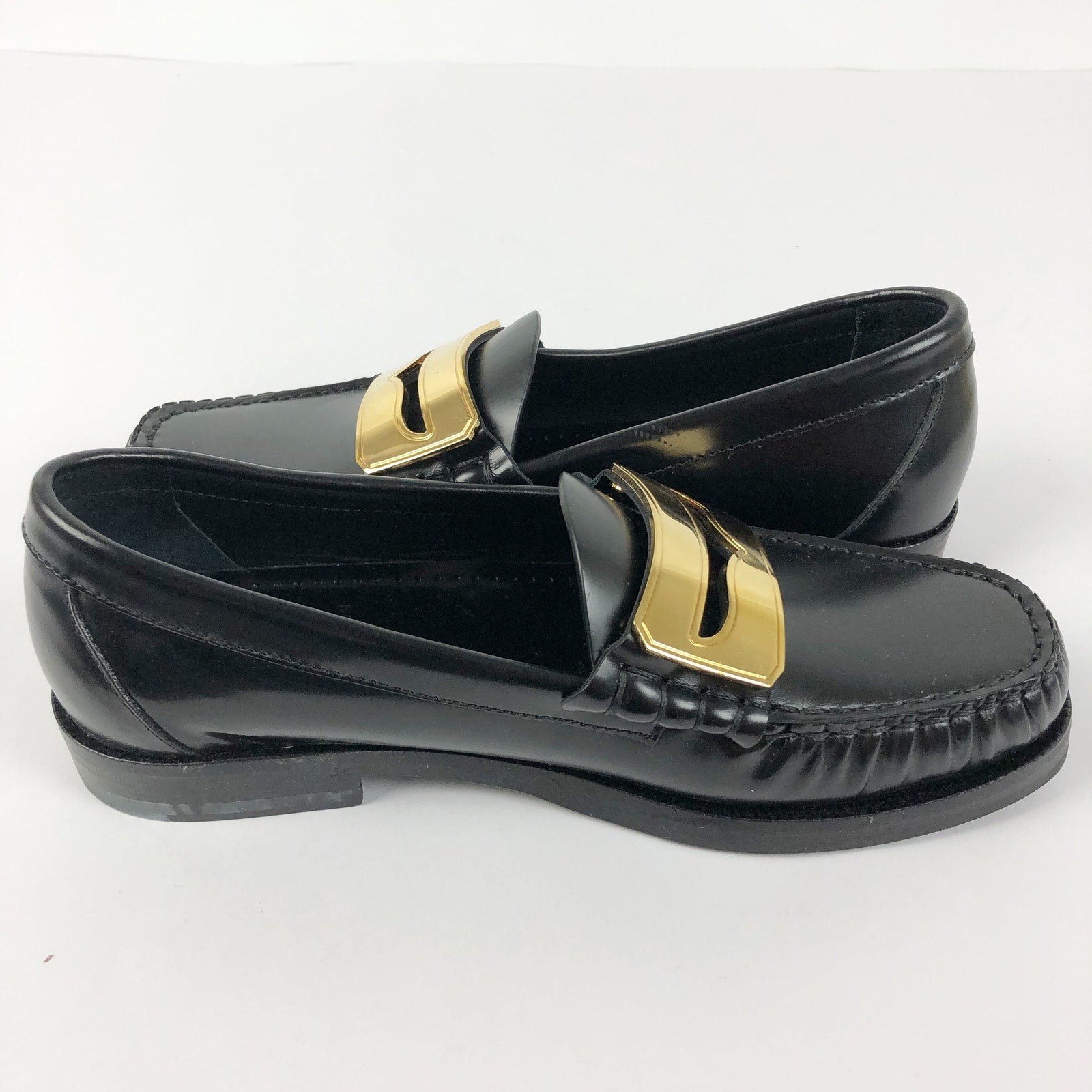 Buscemi Womens Town Loafers EU 35 US 5 Black Leather Gold Made in Italy NWOB
