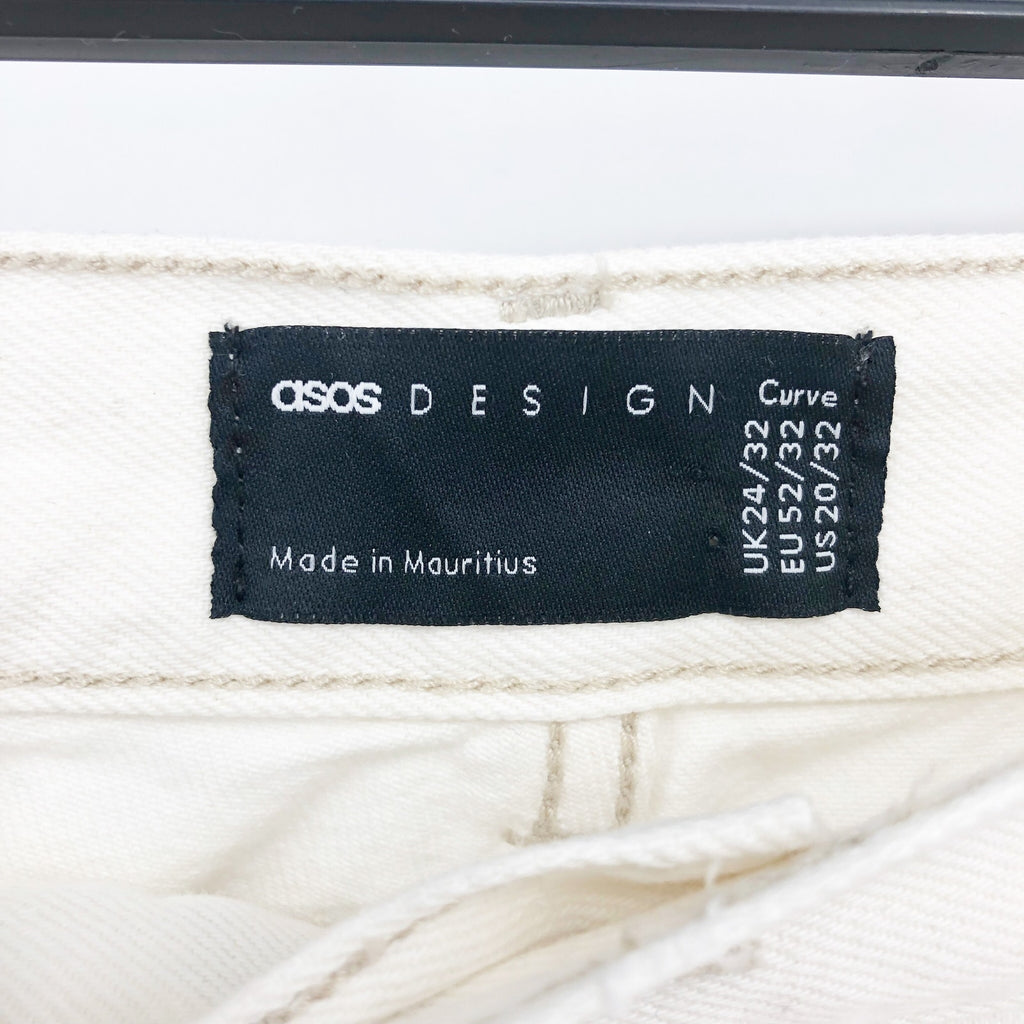 ASOS Womens Straight Keg Jeans US 20 Cream High Rise Denim Non Stretch Cotton