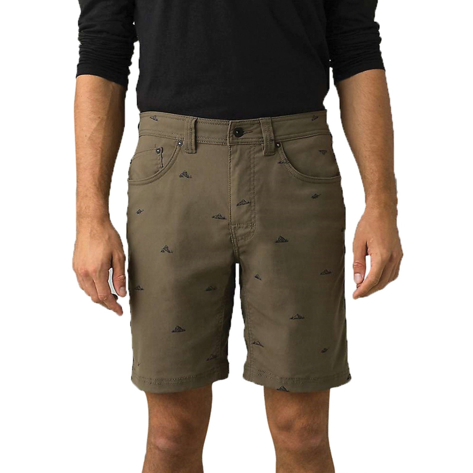 prAna Mens Brion Shorts Size 28 Slate Green Mountain Print 11 inch Inseam NWT