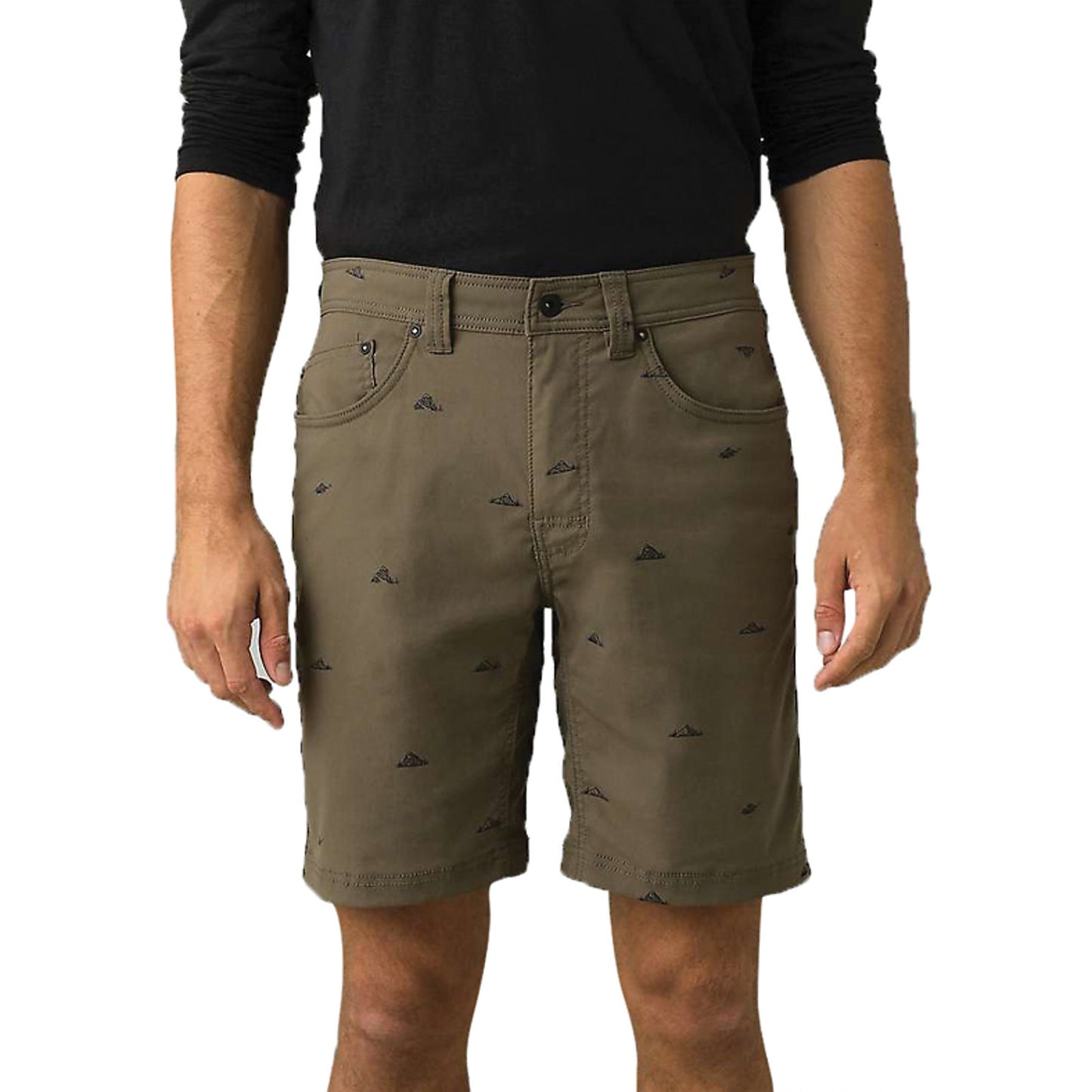 prAna Mens Brion Shorts Size 28 Slate Green Mountain Print 11 inch Inseam