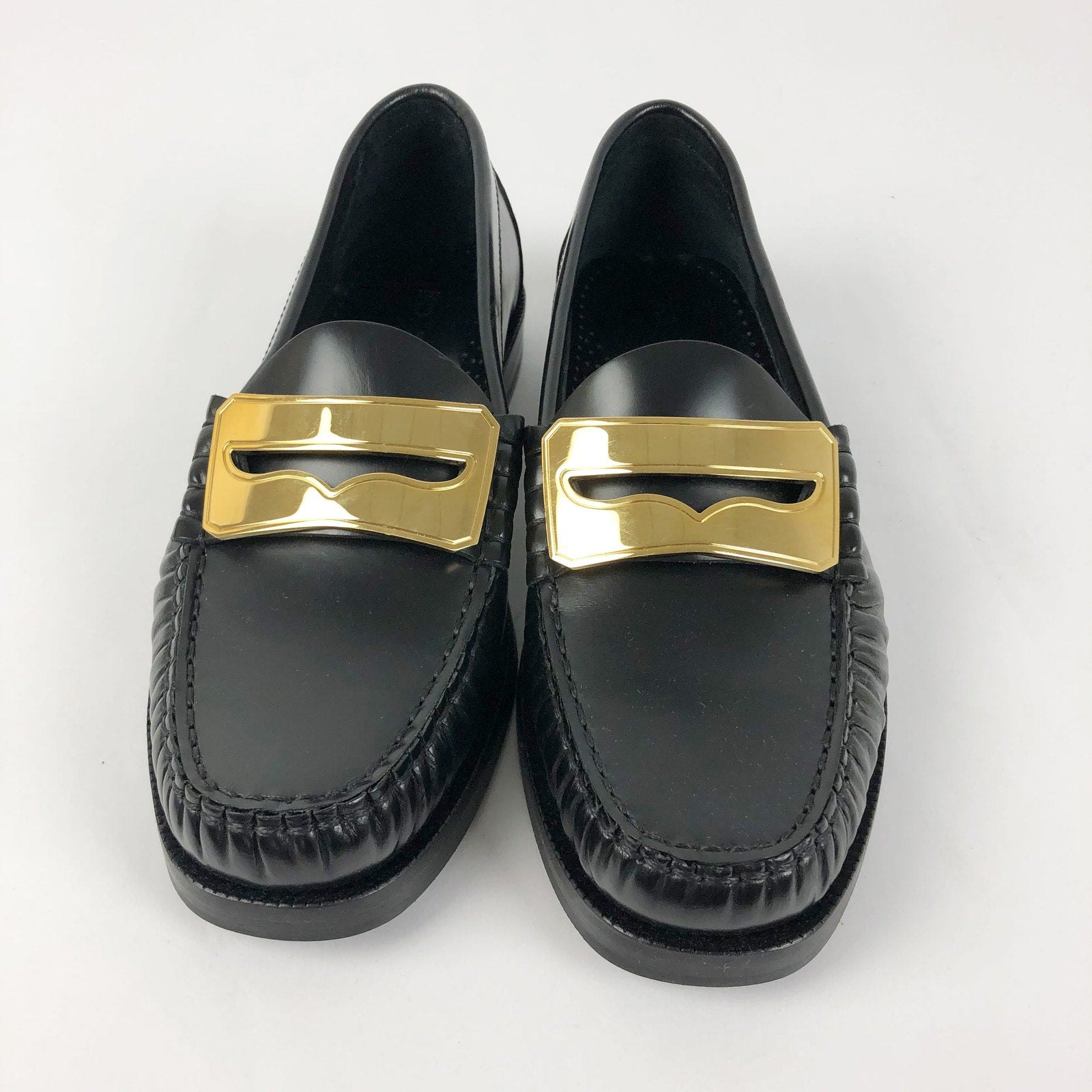 Buscemi Womens Town Loafers EU 35 US 5 Black Leather Gold Made in Italy NWOB