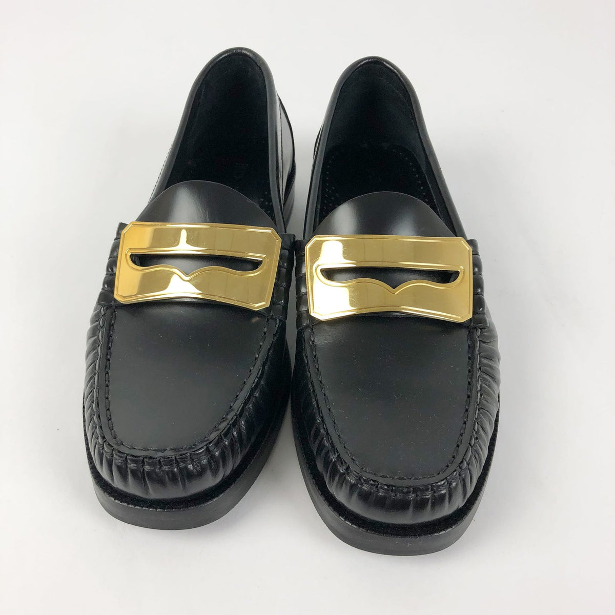 Buscemi Womens Town Loafers EU 35 US 5 Black Leather Gold Made in Italy NWOB