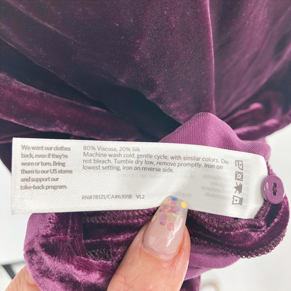 EILEEN FISHER Velvet Mini Shift Dress XXS Purple Plum Long Sleeve NWOT $348