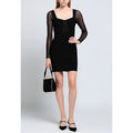 HERVE LEGER PARIS Intarsia Bustier Mini Dress Large Black Sheer Sleeve NWT