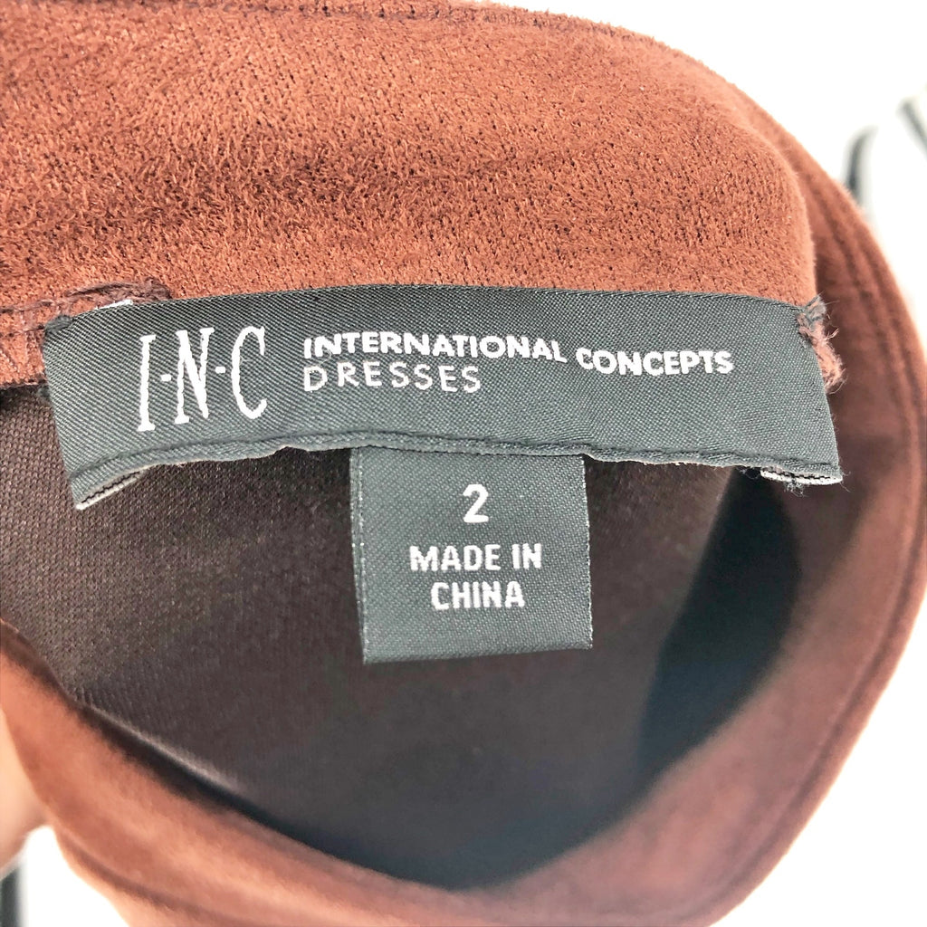INC International Concepts Midi Dress SIZE 2 Brown Faux Suede Sleeveless NWT