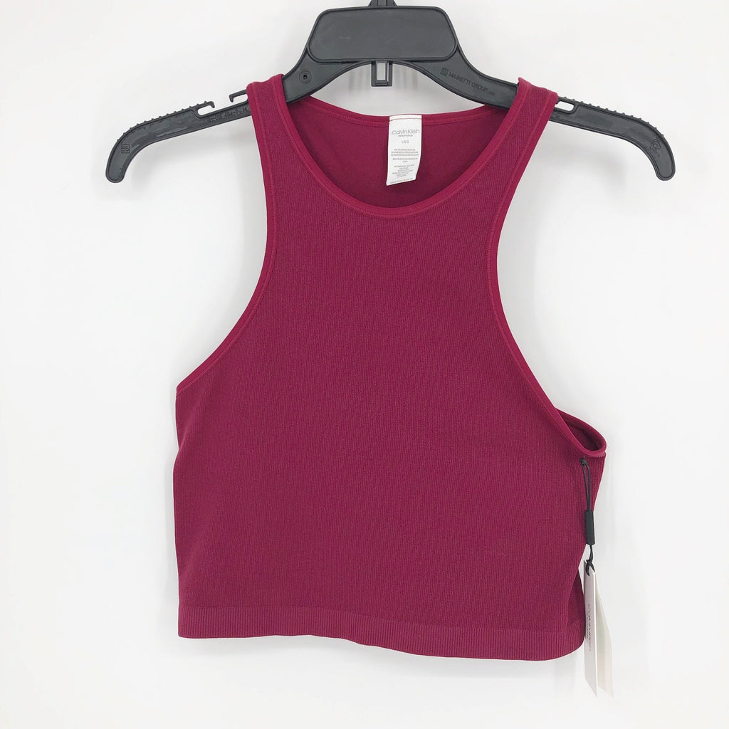 CALVIN KLEIN Women's Performance Ribbed Crop Top Large Red Maroon Racerback NWT