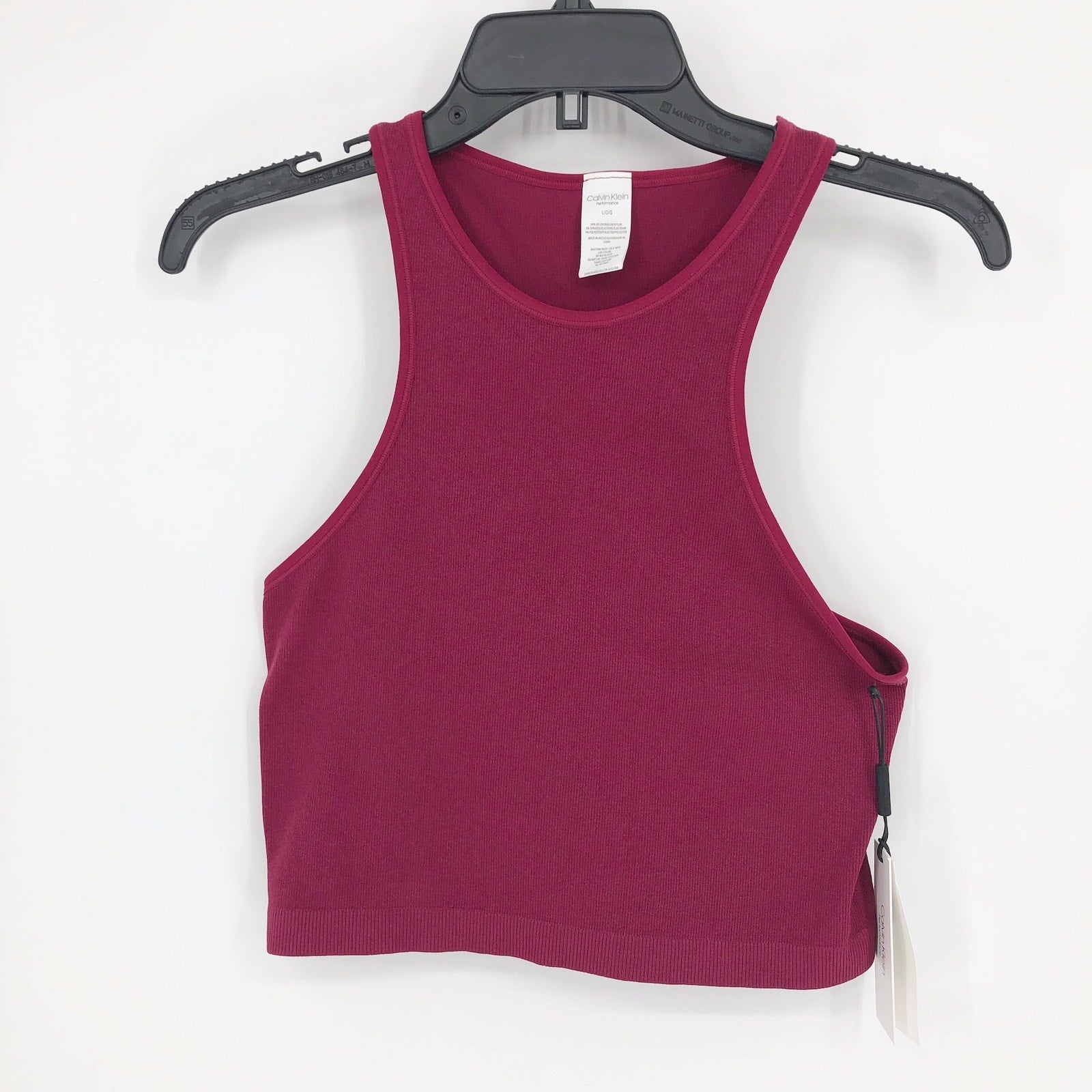 CALVIN KLEIN Women's Performance Ribbed Crop Top Large Red Maroon Racerback NWT
