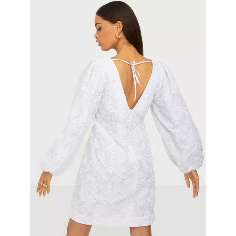 SAMSOE SAMSOE Women's Anai Dress Medium Bright White Embroidered V Neck NWOT