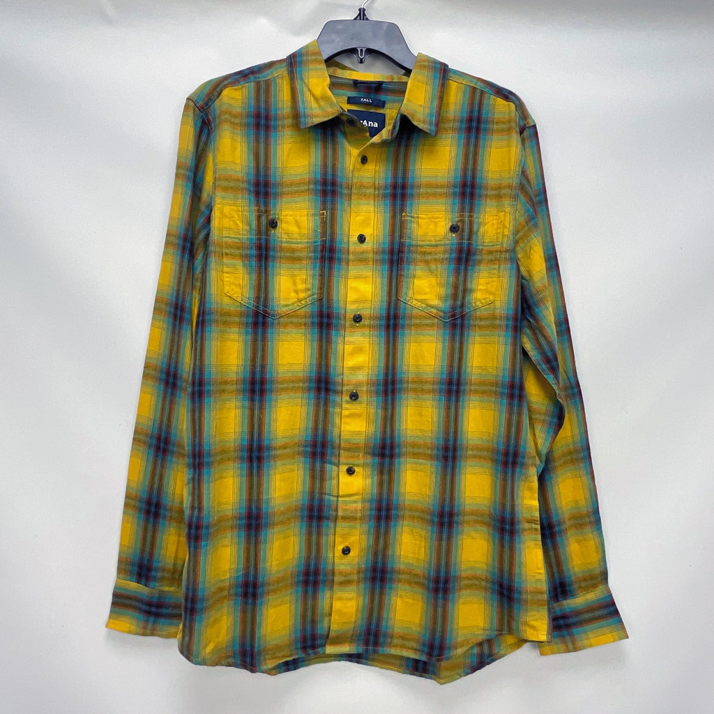 prAna Mens Dolberg Flannel Shirt Small Tall Yellow Plaid