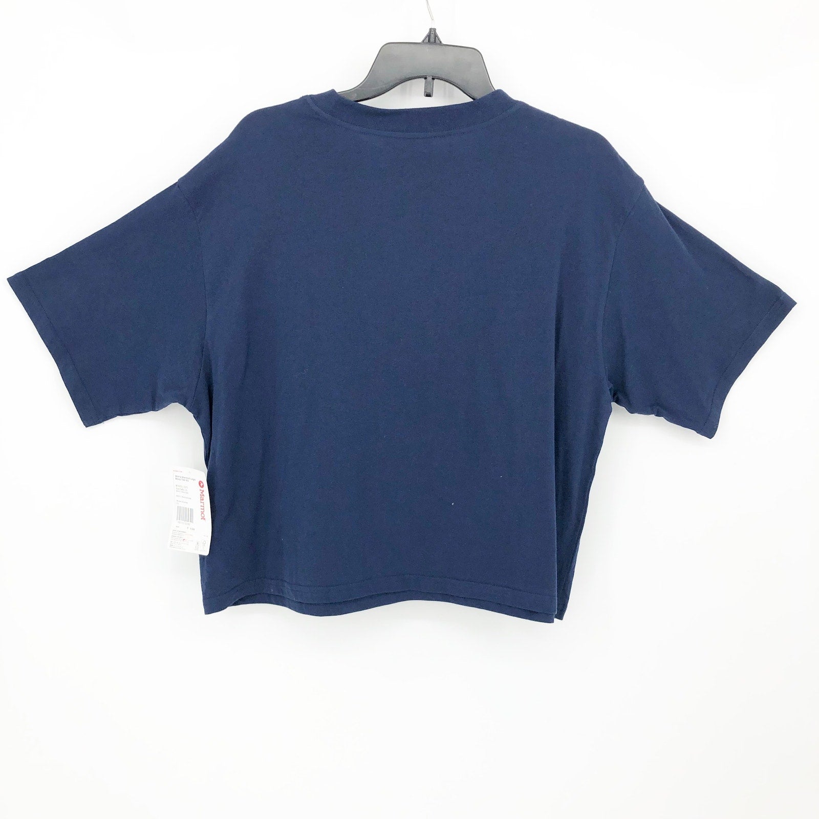 MARMOT Women's Boxy Logo Cotton Crop T-Shirt Large Blue Short Sleeve NWT