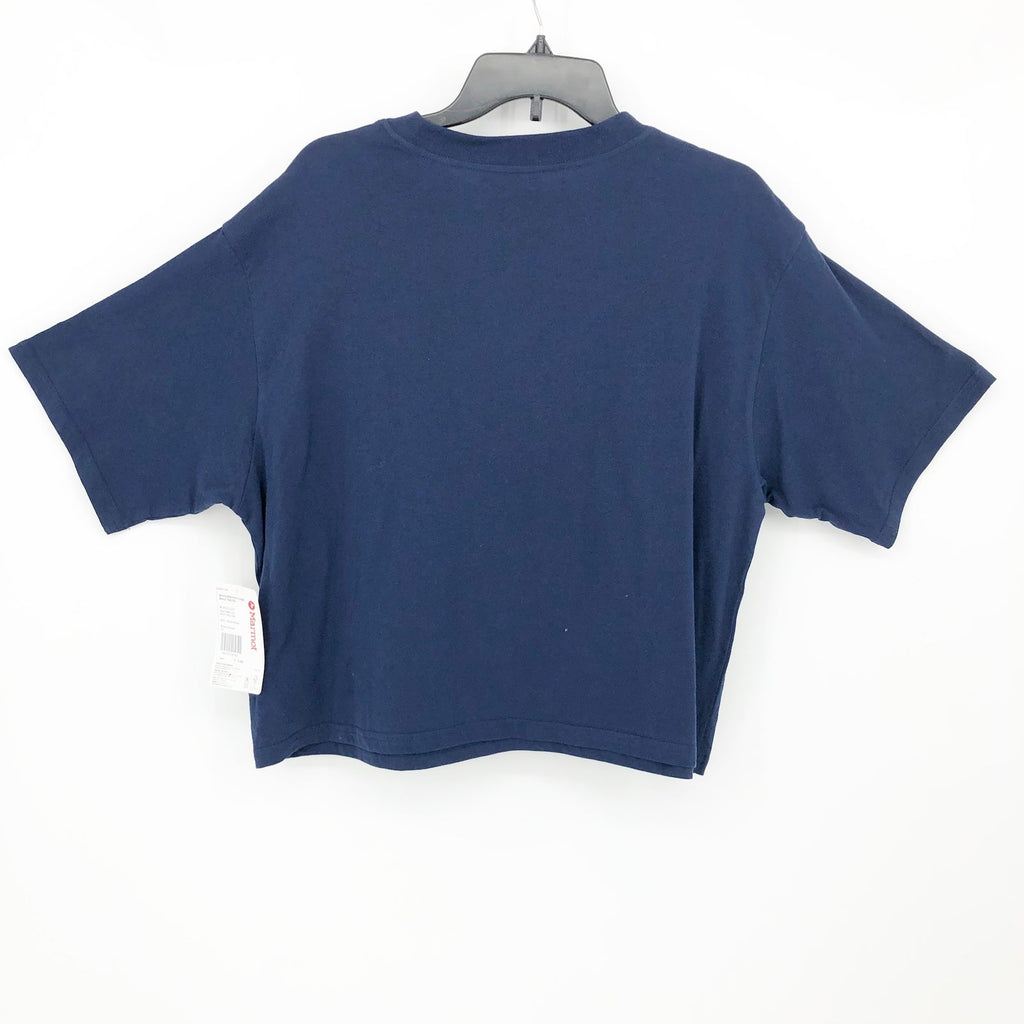MARMOT Women's Boxy Logo Cotton Crop T-Shirt Large Blue Short Sleeve NWT