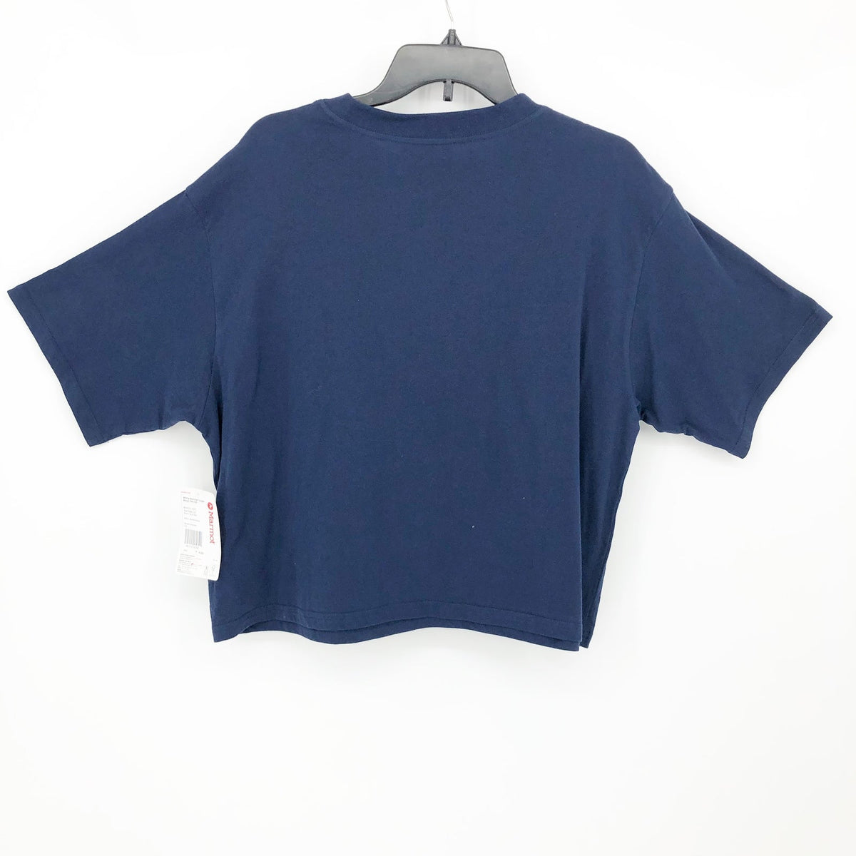 MARMOT Women's Boxy Logo Cotton Crop T-Shirt Large Blue Short Sleeve NWT